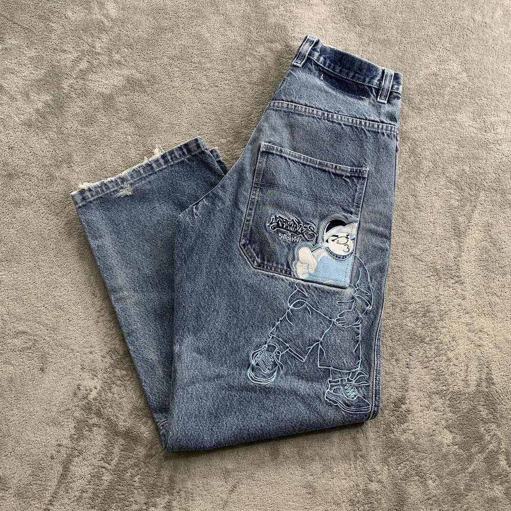 Vintage Southpole Jeans Men 30x31” Blue B-Boy Graffiti Hip Hop Y2K Embroidered